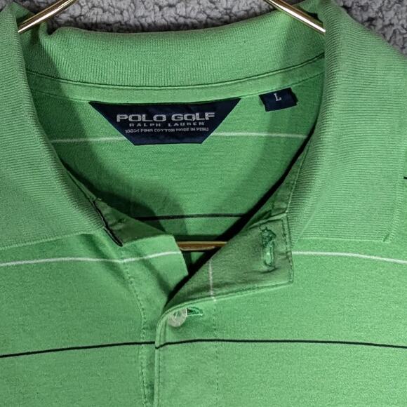 Polo Golf Ralph Lauren Polo Shirt Mens Large Green Blacl Stripe Performance Polo - Picture 3 of 7
